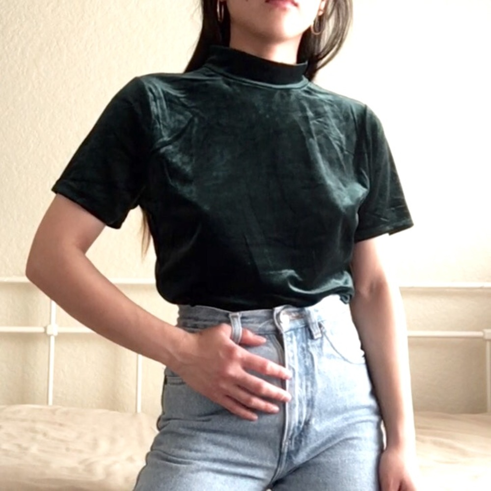 Zara Velvet Mock Neck Top